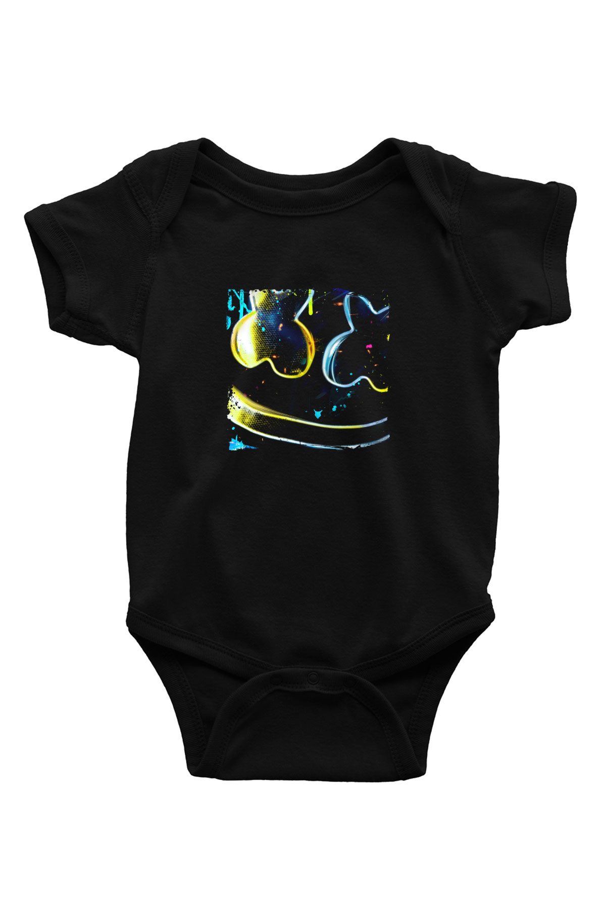 Marshmello Baskılı Unisex Siyah Bebek Body - Zıbın
