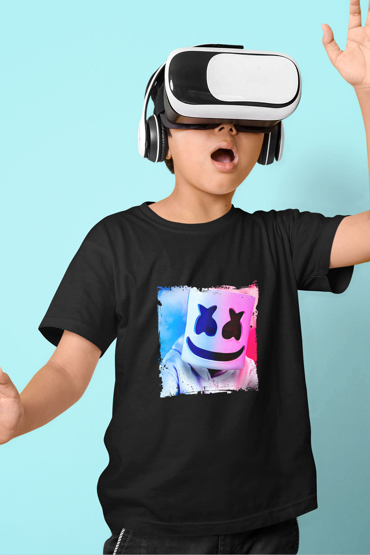 Marshmello Baskılı Unisex Siyah Çocuk Tişört