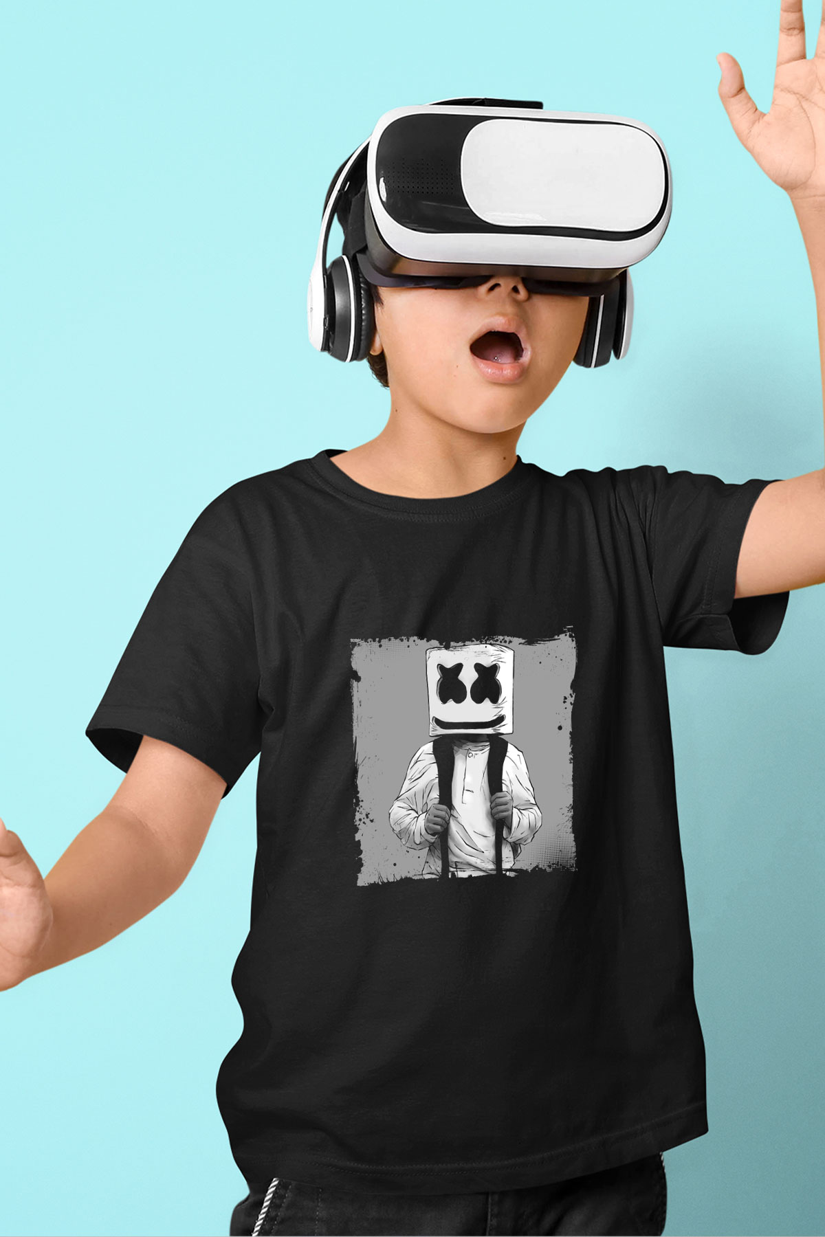 Marshmello Baskılı Unisex Siyah Çocuk Tişört