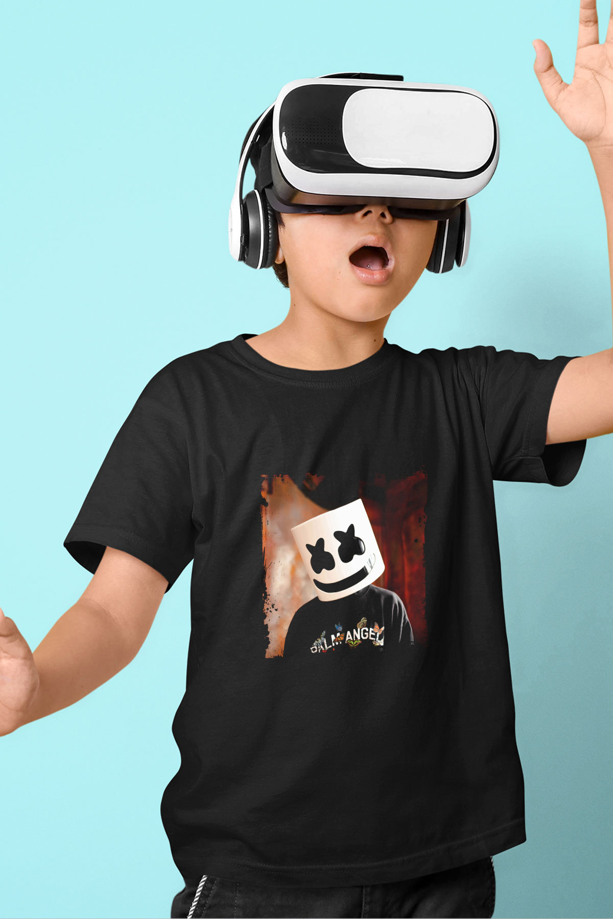 Marshmello Baskılı Unisex Siyah Çocuk Tişört