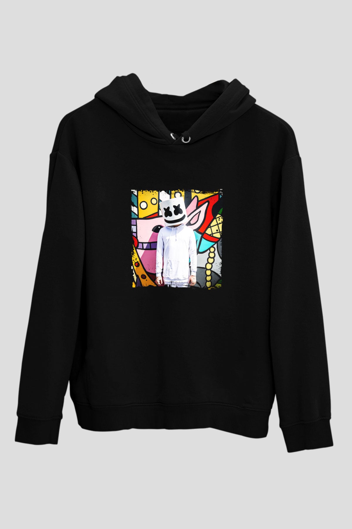 Marshmello Baskılı Unisex Siyah Hoodie