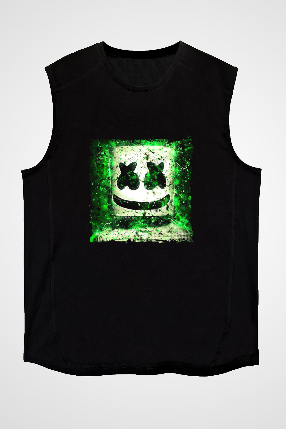 Marshmello Baskılı Unisex Siyah Kolsuz Tişört