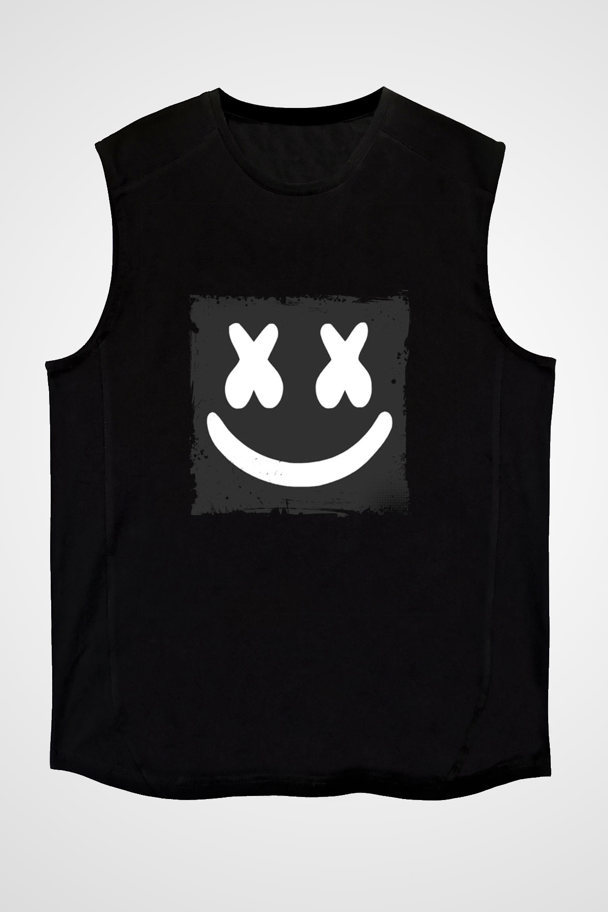 Marshmello Baskılı Unisex Siyah Kolsuz Tişört
