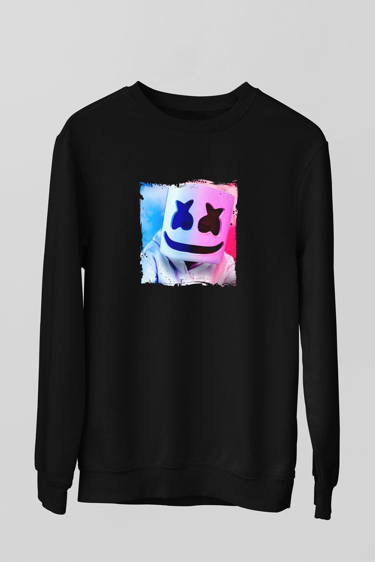 Marshmello Baskılı Unisex Siyah Sweatshirt