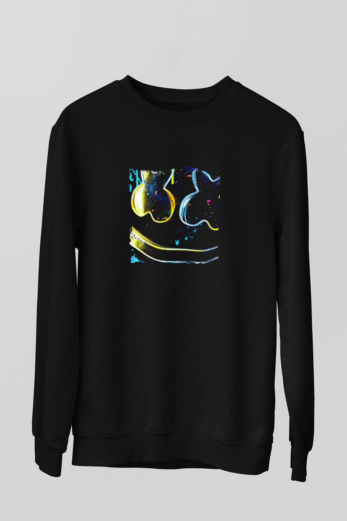 Marshmello Baskılı Unisex Siyah Sweatshirt
