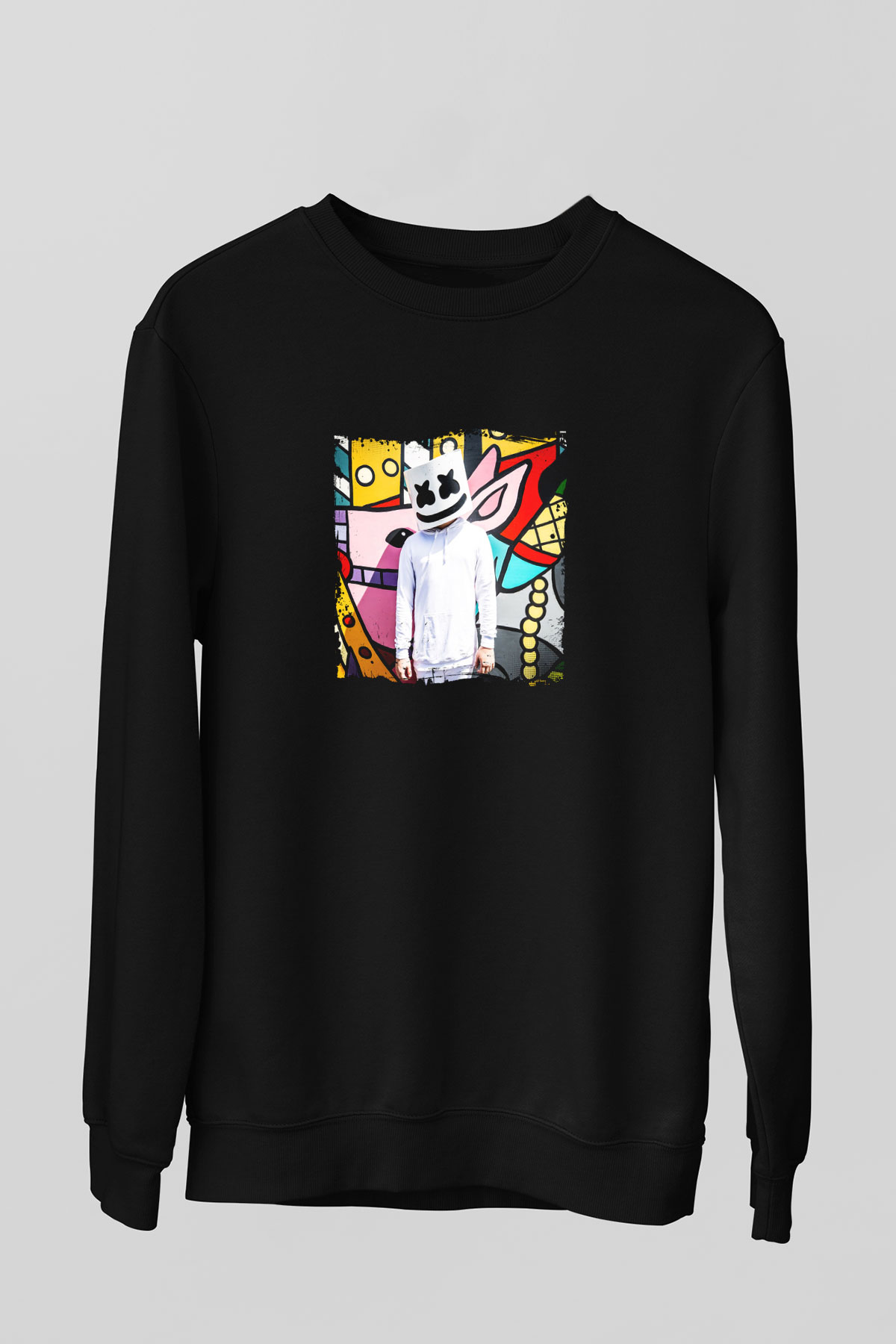 Marshmello Baskılı Unisex Siyah Sweatshirt