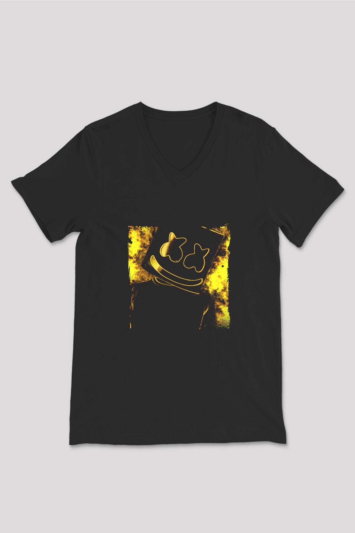 Marshmello Baskılı Unisex Siyah V Yaka Tişört