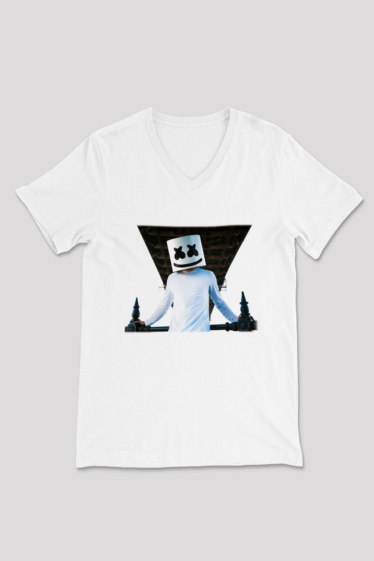 Marshmello Beyaz Unisex V Yaka Tişört T-Shirt