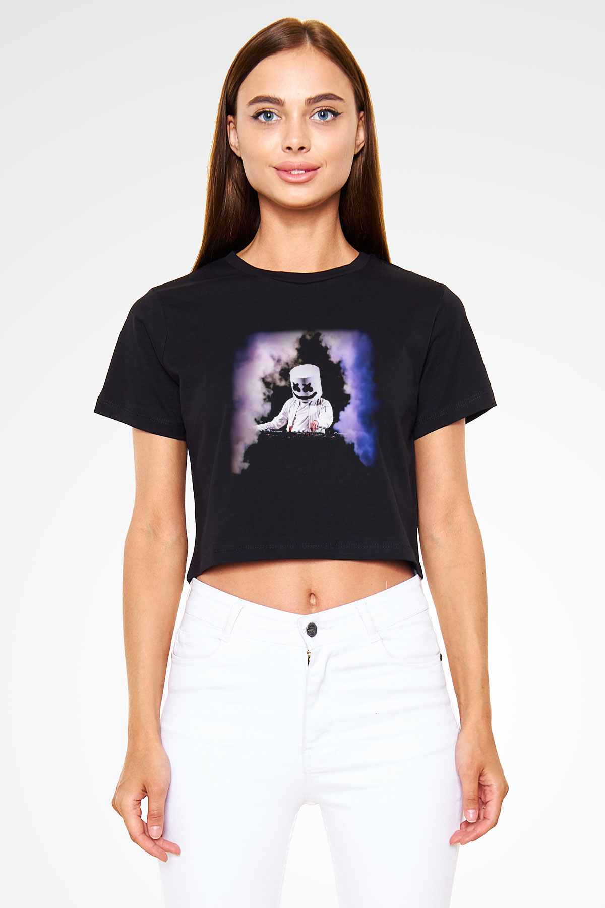 Marshmello Siyah Crop Top Tişört