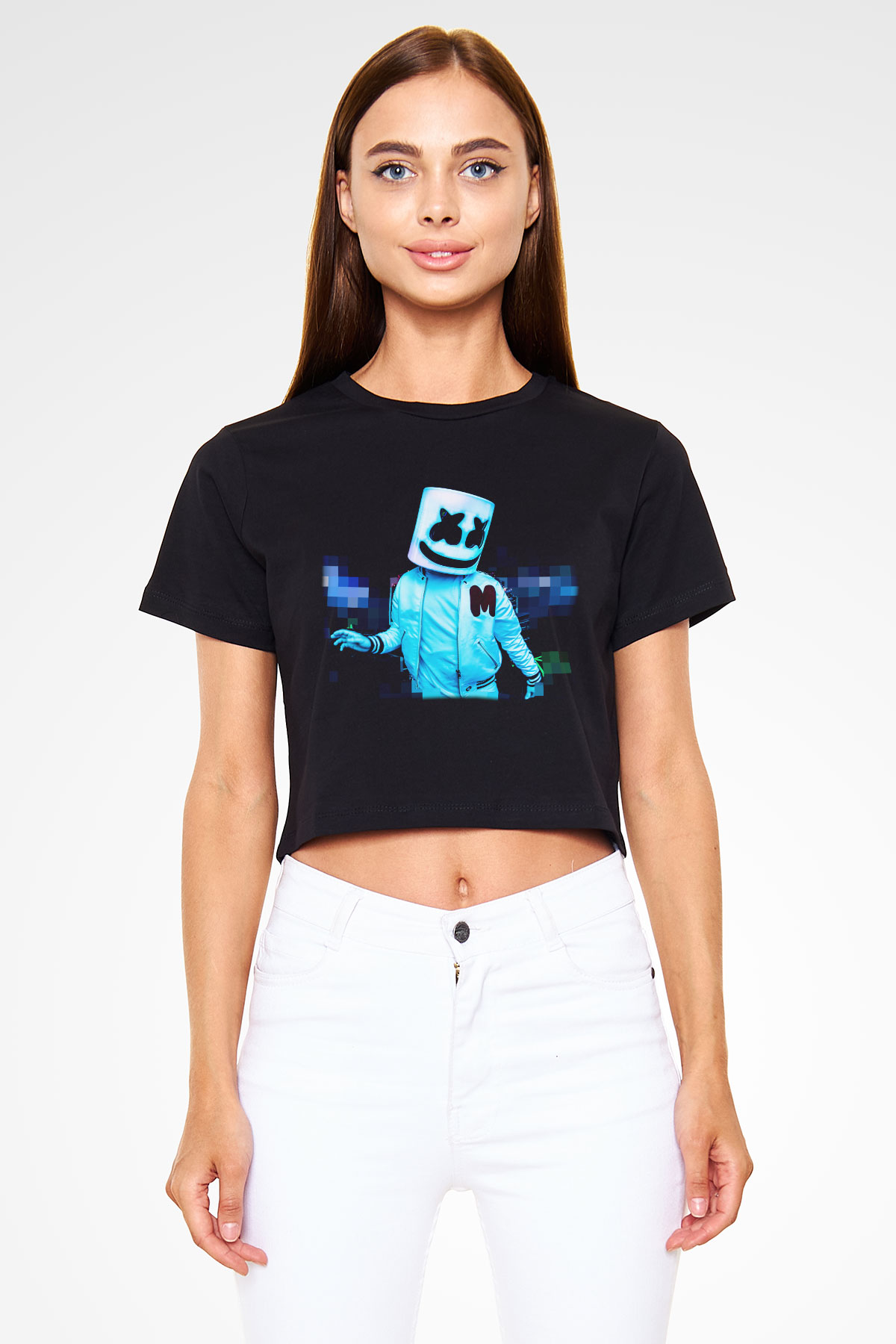Marshmello Siyah Crop Top Tişört