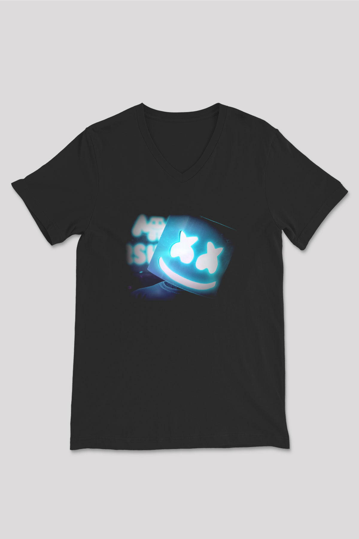 Marshmello Siyah Unisex V Yaka Tişört T-Shirt