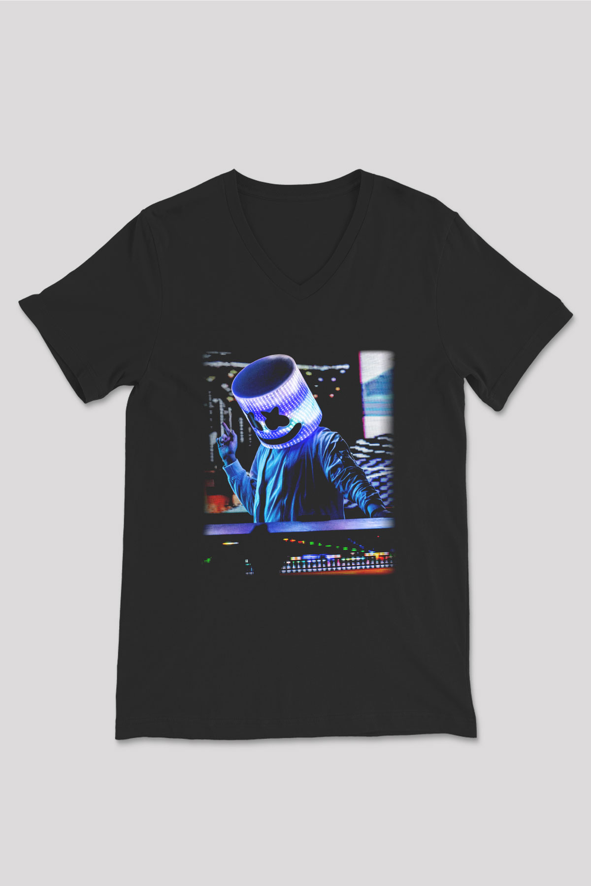 Marshmello Siyah Unisex V Yaka Tişört T-Shirt