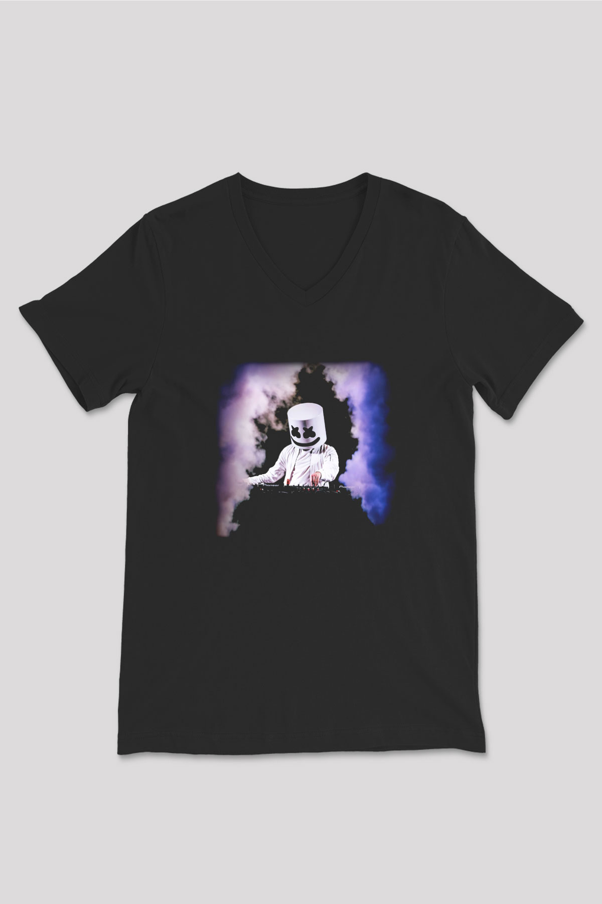 Marshmello Siyah Unisex V Yaka Tişört T-Shirt