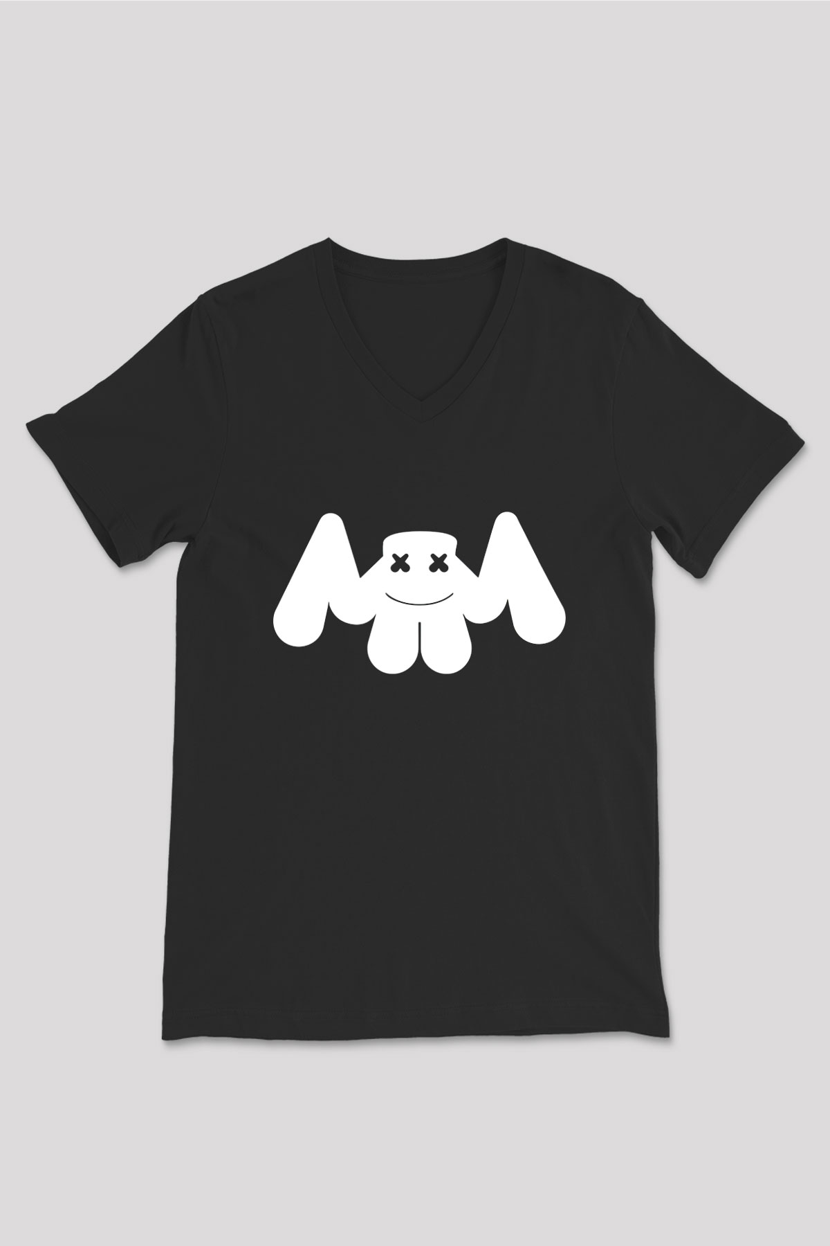 Marshmello Siyah Unisex V Yaka Tişört T-Shirt