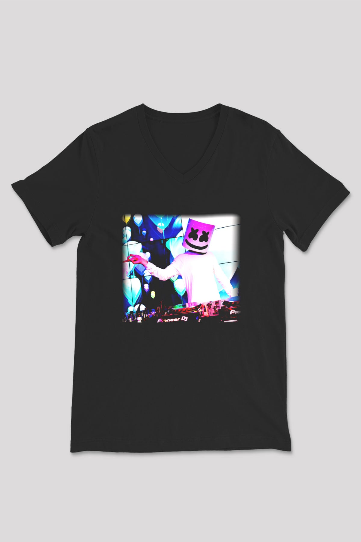 Marshmello Siyah Unisex V Yaka Tişört T-Shirt
