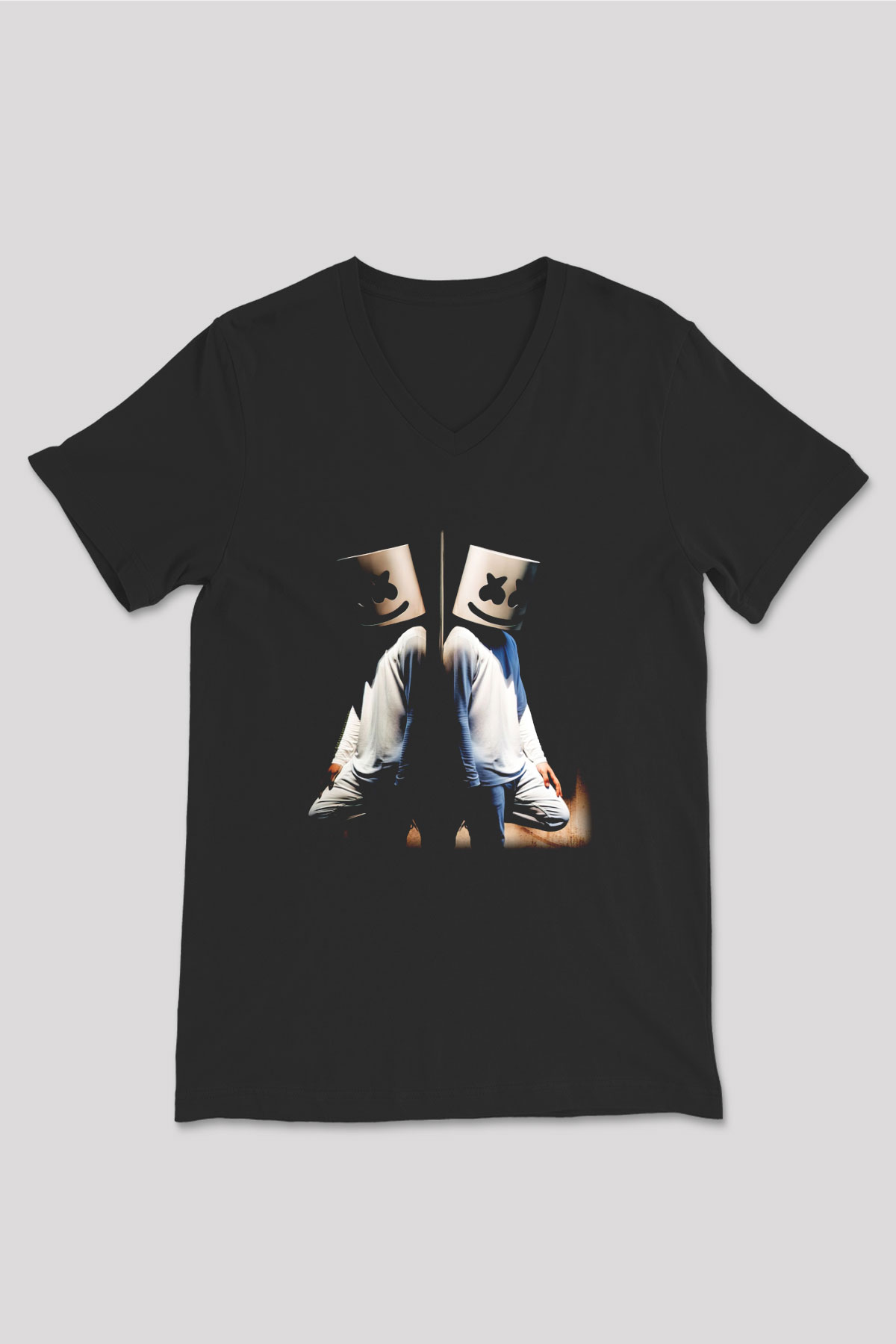 Marshmello Siyah Unisex V Yaka Tişört T-Shirt