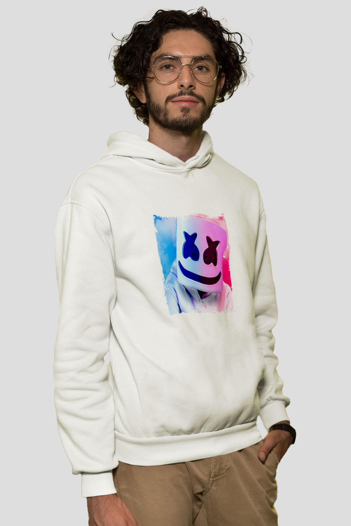 MarshmelloBaskılı Beyaz Hoodie