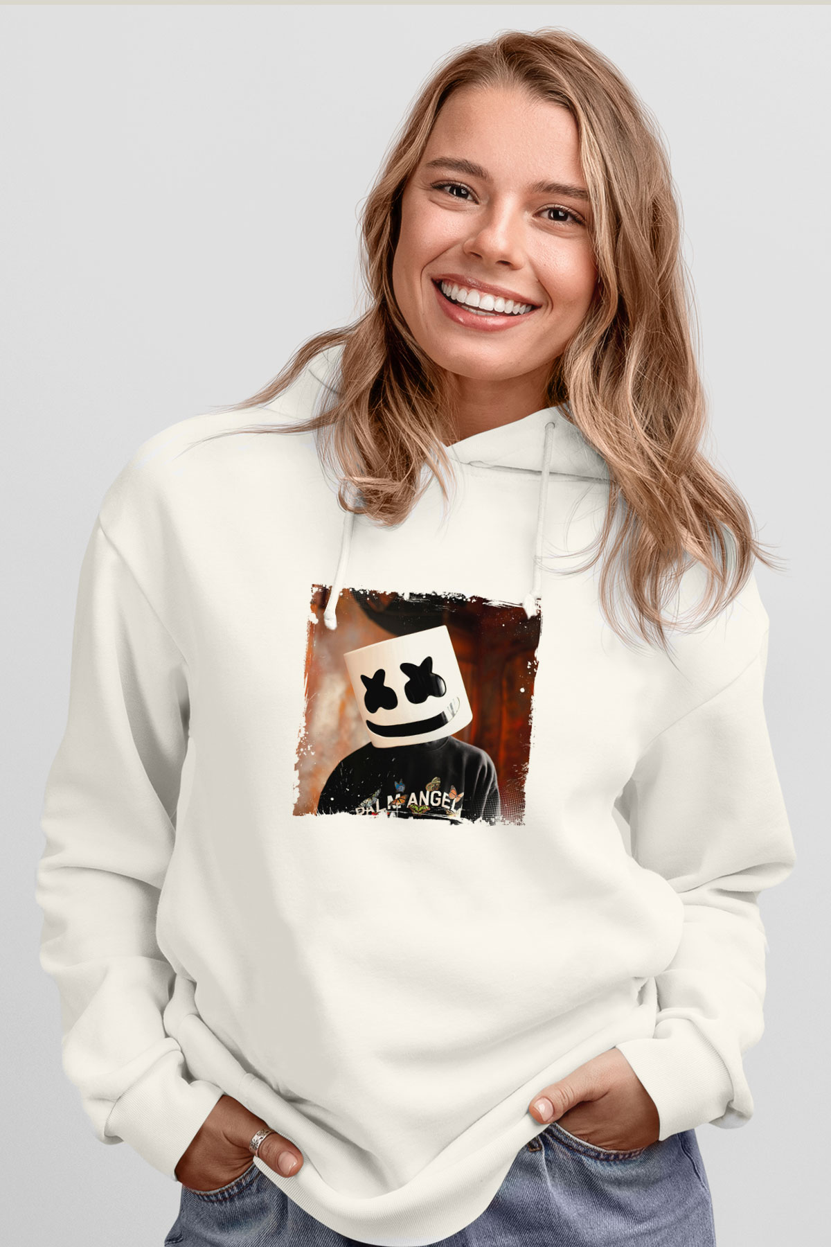 MarshmelloBaskılı Beyaz Hoodie