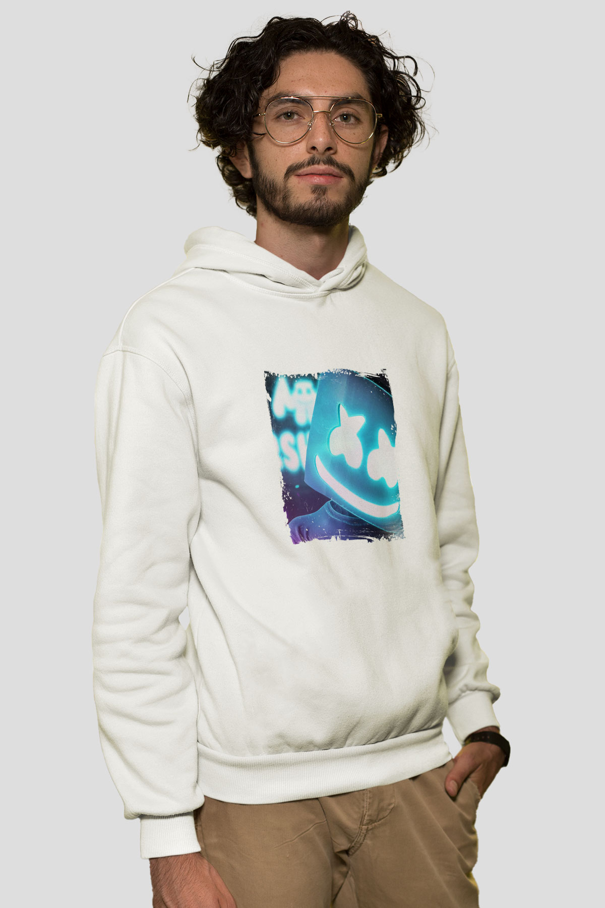 MarshmelloBaskılı Beyaz Hoodie