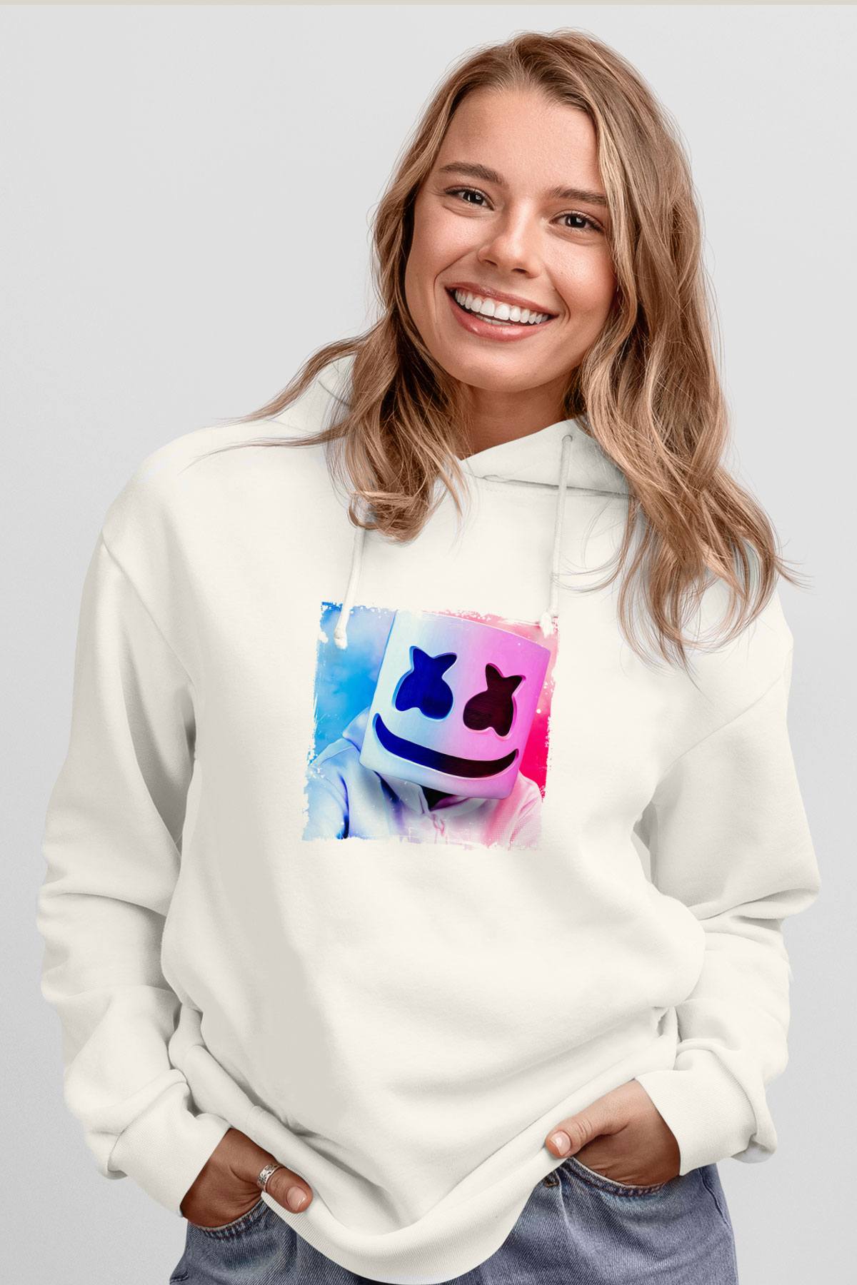 MarshmelloBaskılı Beyaz Hoodie