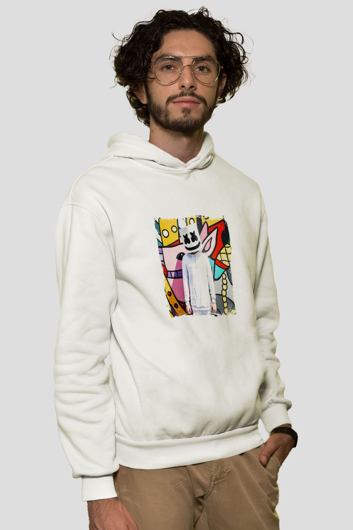 MarshmelloBaskılı Beyaz Hoodie