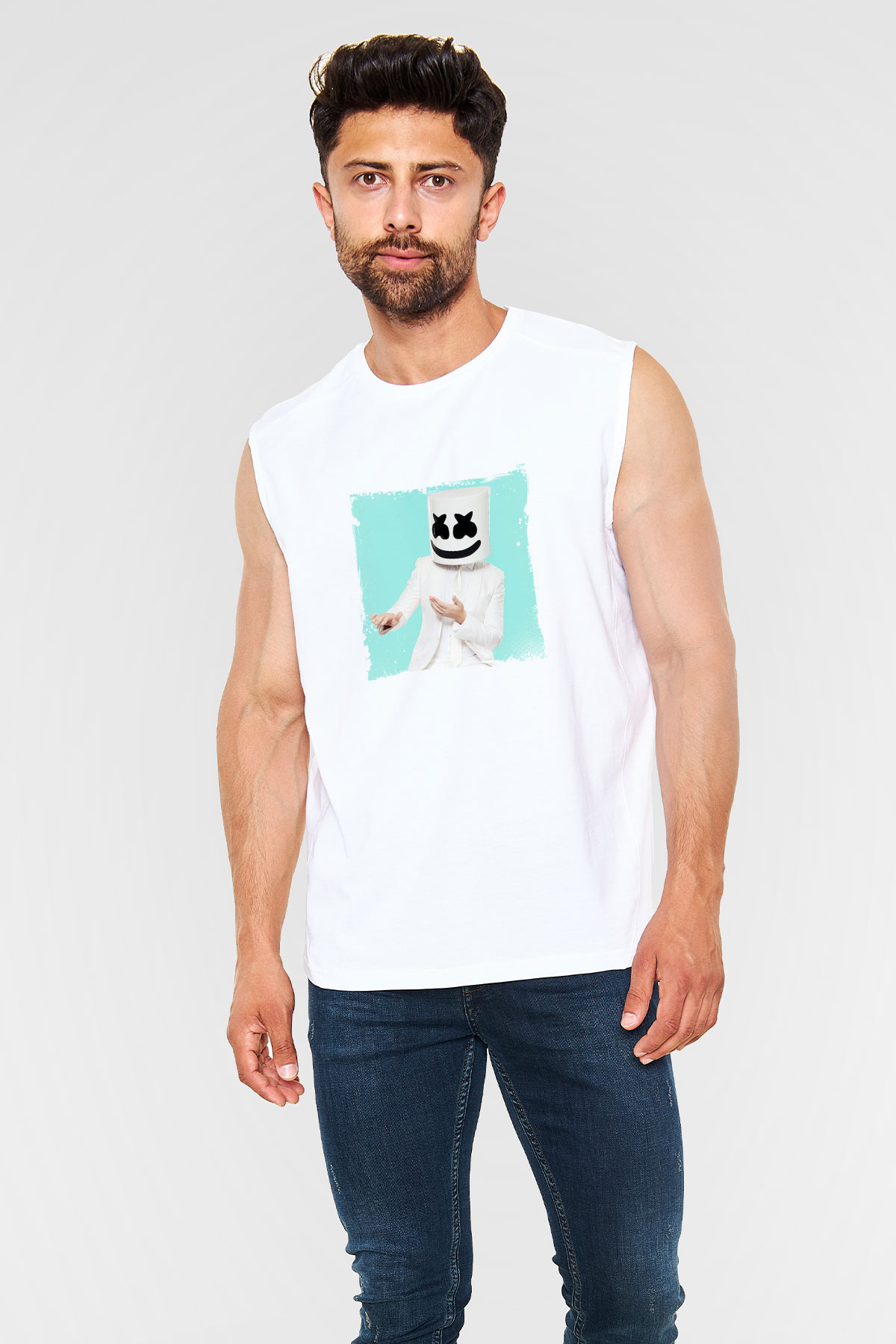 MarshmelloBaskılı Beyaz Kolsuz Tişört