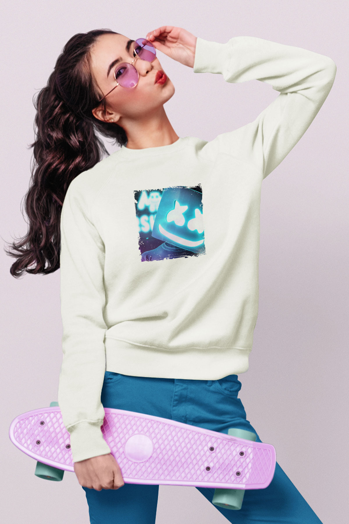 MarshmelloBaskılı Beyaz Sweatshirt