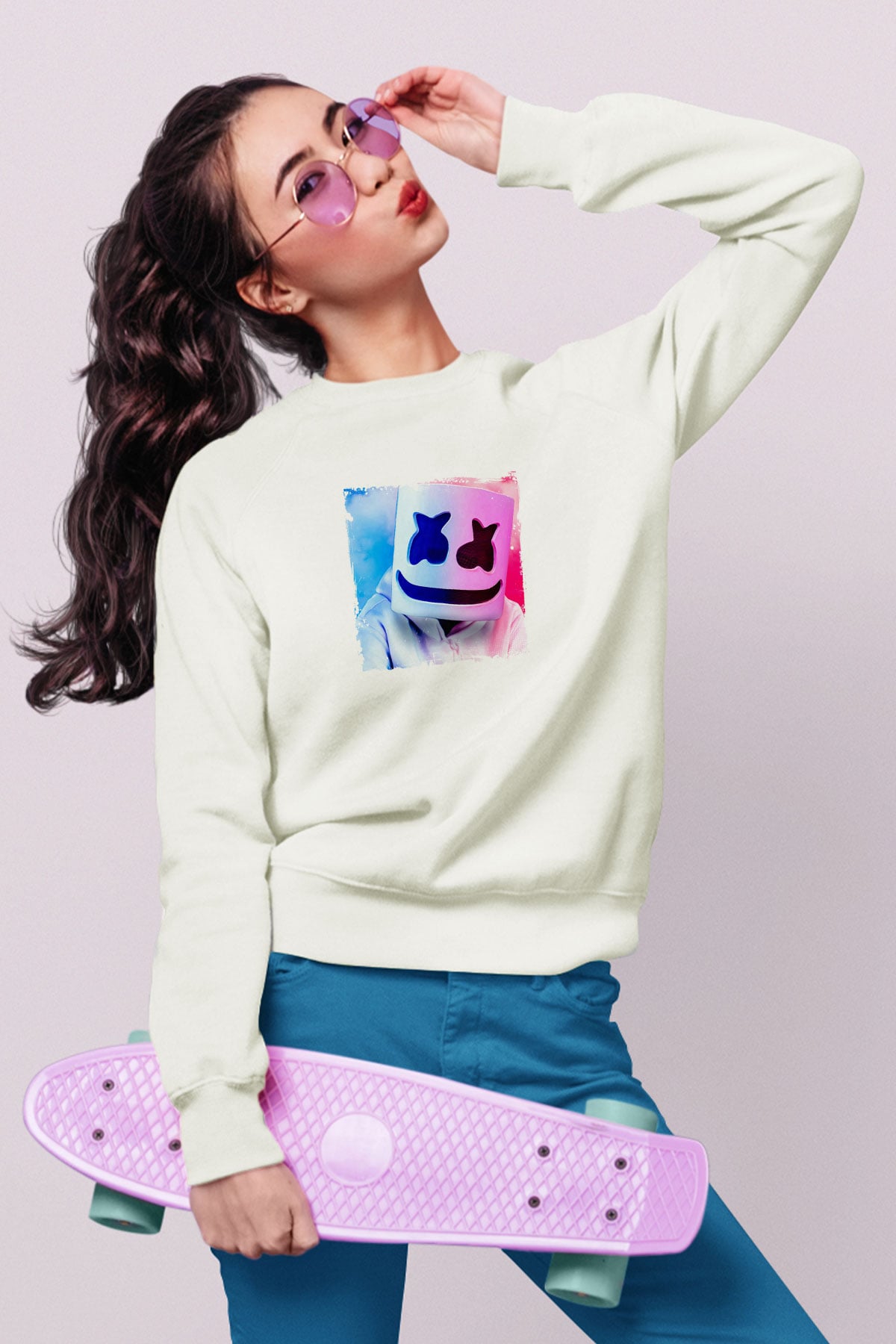 MarshmelloBaskılı Beyaz Sweatshirt