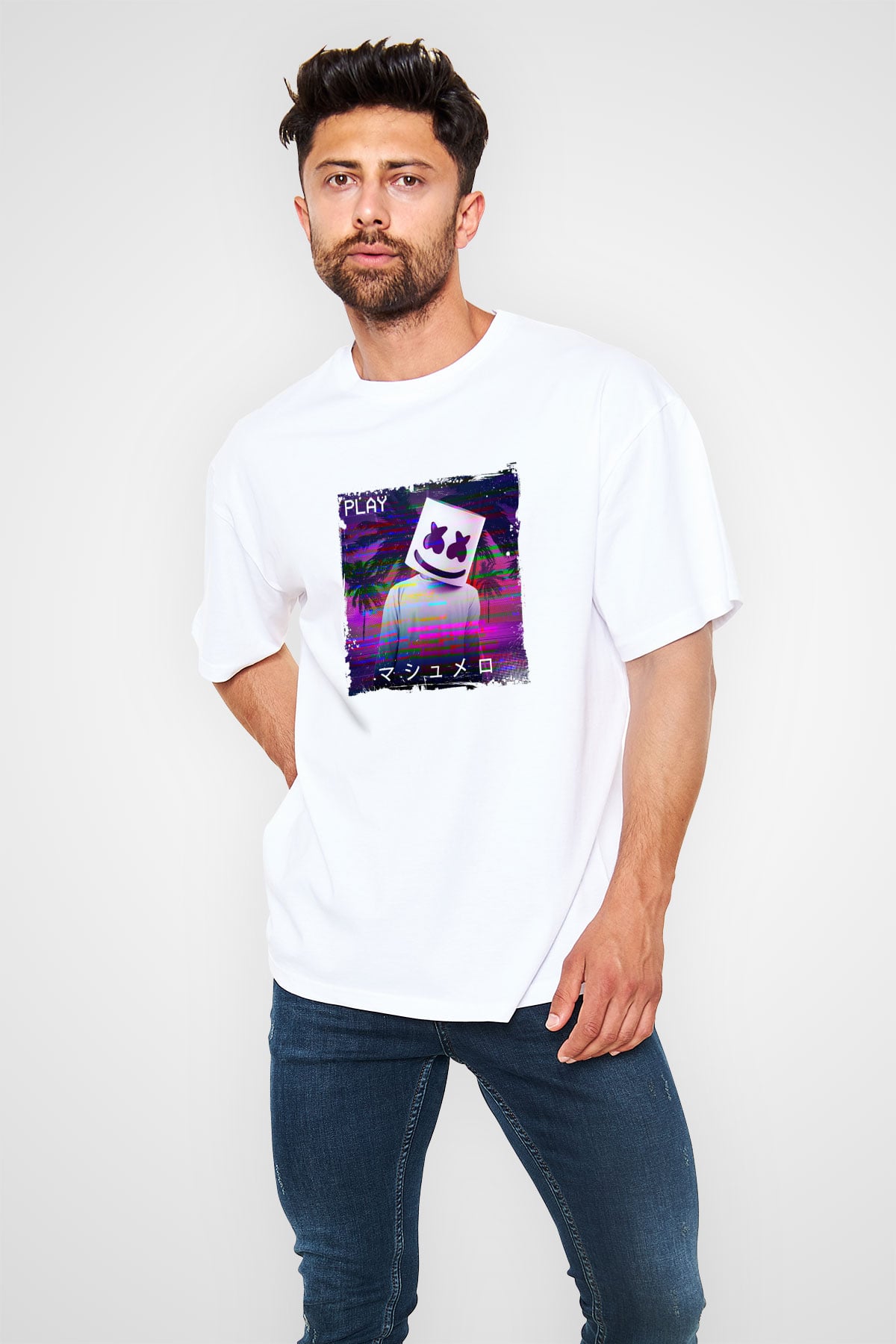 MarshmelloBaskılı Beyaz Oversize Tişört
