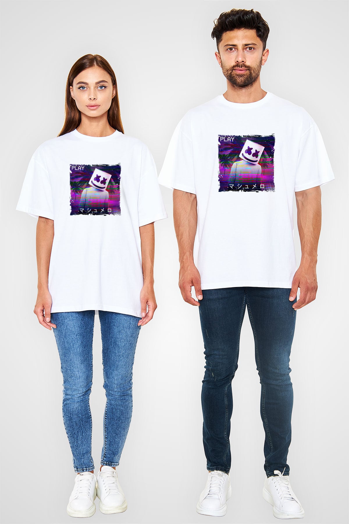 MarshmelloBaskılı Beyaz Oversize Tişört