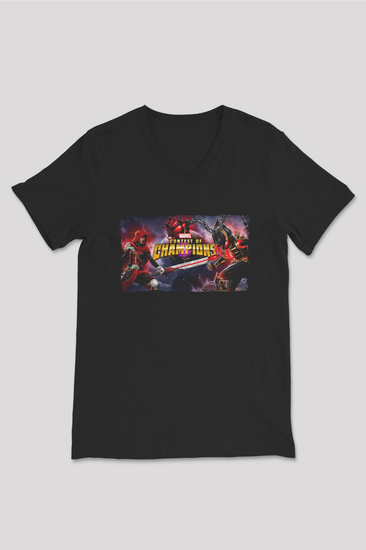 Marvel Contest of Champions Siyah Unisex V Yaka Tişört