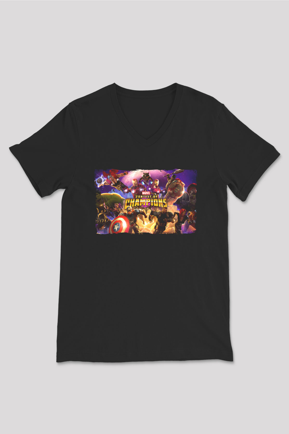 Marvel Contest of Champions Siyah Unisex V Yaka Tişört