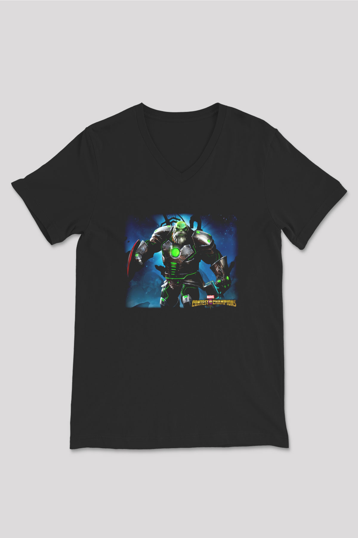 Marvel Contest of Champions Siyah Unisex V Yaka Tişört T-Shirt