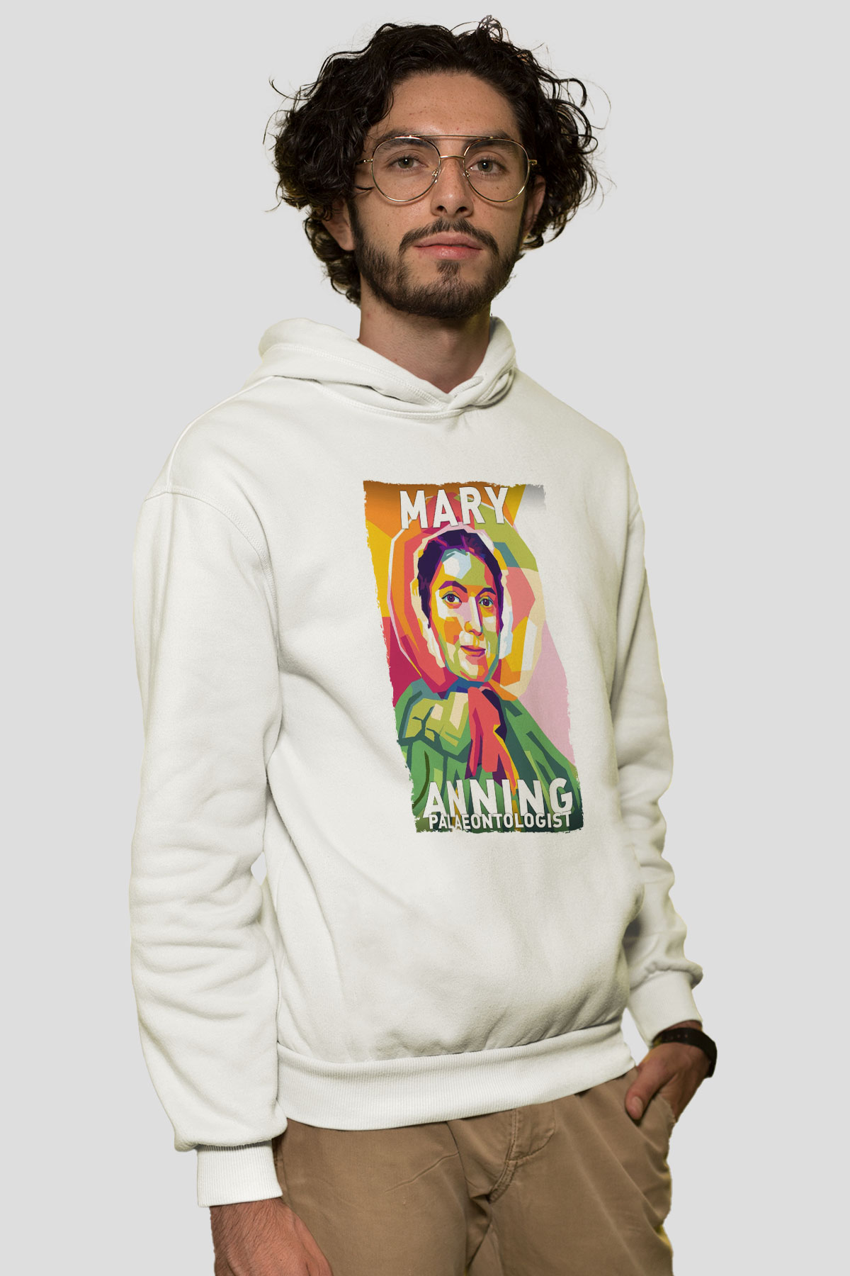 Mary Anning Baskılı Unisex Ekru Hoodie