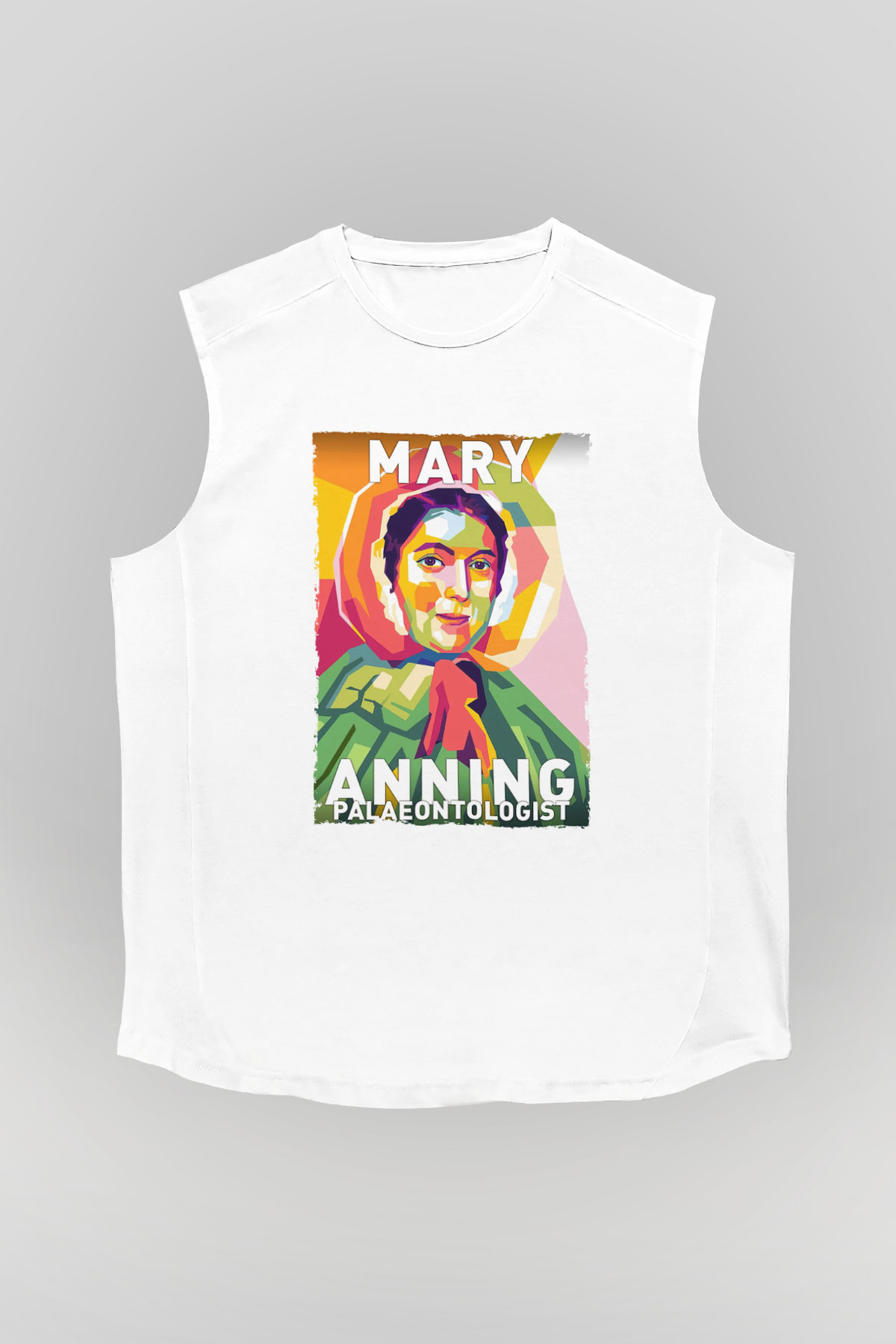 Mary Anning Baskılı Unisex Kolsuz Beyaz Tişört - Tshirt
