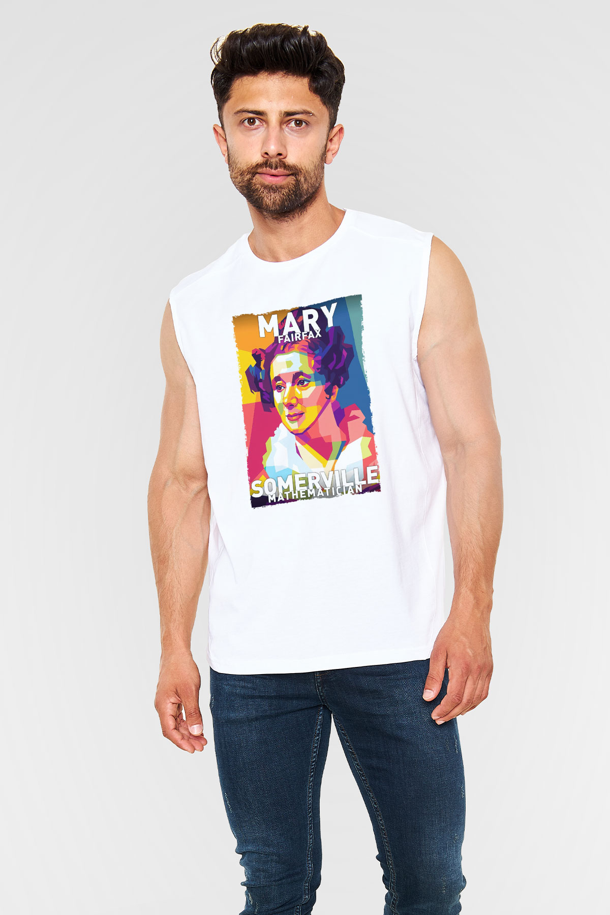 Mary Fairrfax Somerville Baskılı Unisex Kolsuz Beyaz Tişört - Tshirt