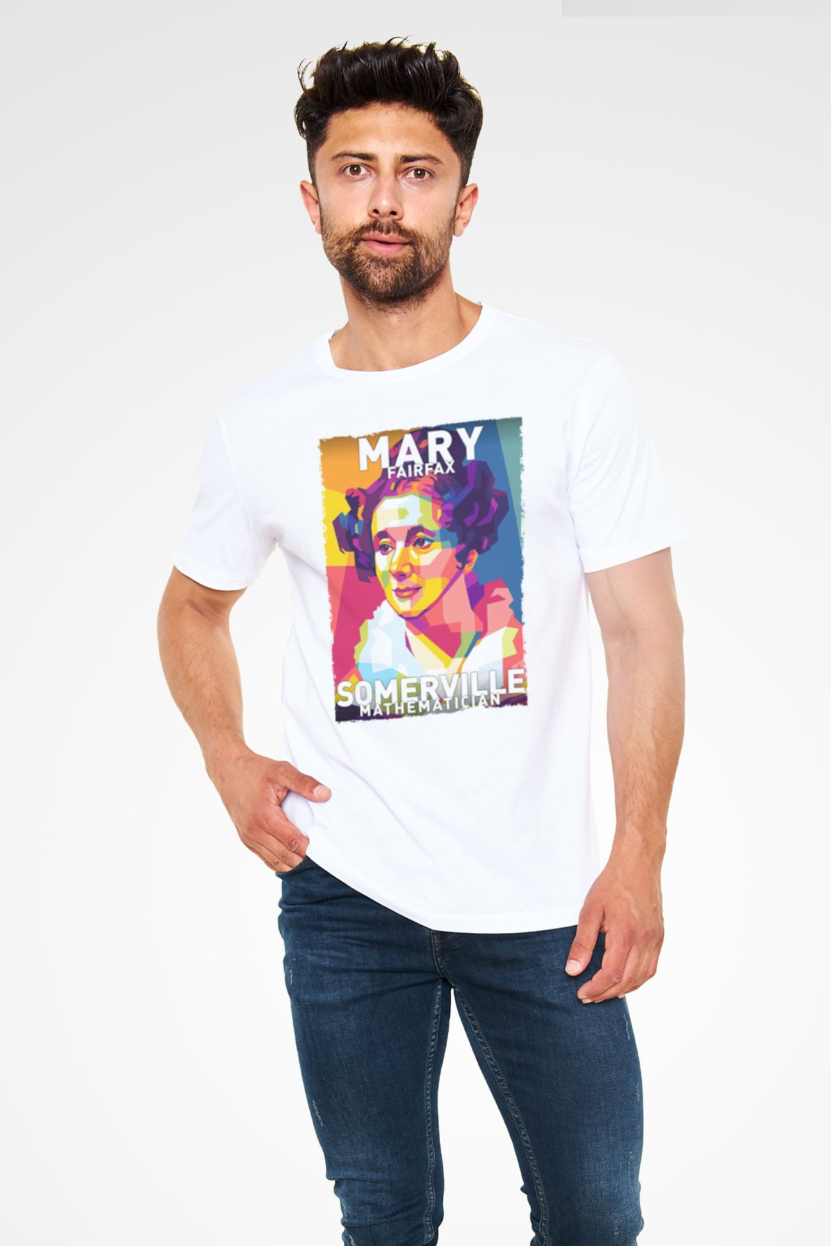 Mary Fairrfax Somerville Baskılı Unisex Beyaz Tişört - Tshirt