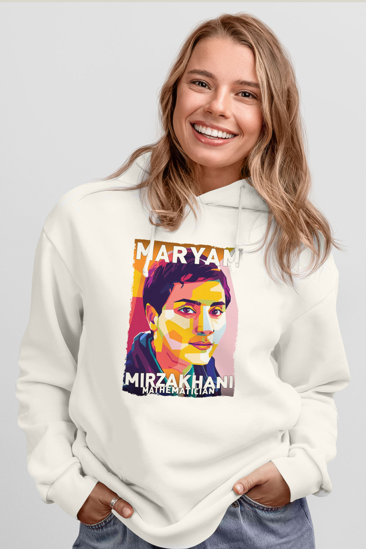Maryam Mirzakhani Baskılı Unisex Ekru Hoodie