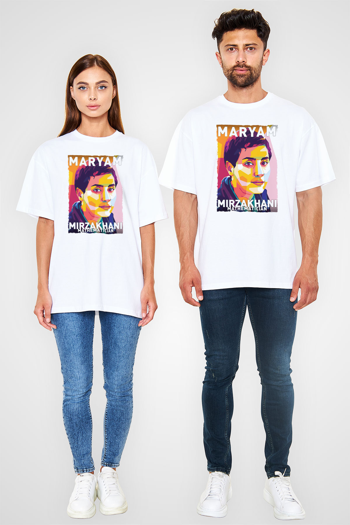Maryam Mirzakhani Baskılı Unisex Oversize Beyaz Tişört - Tshirt
