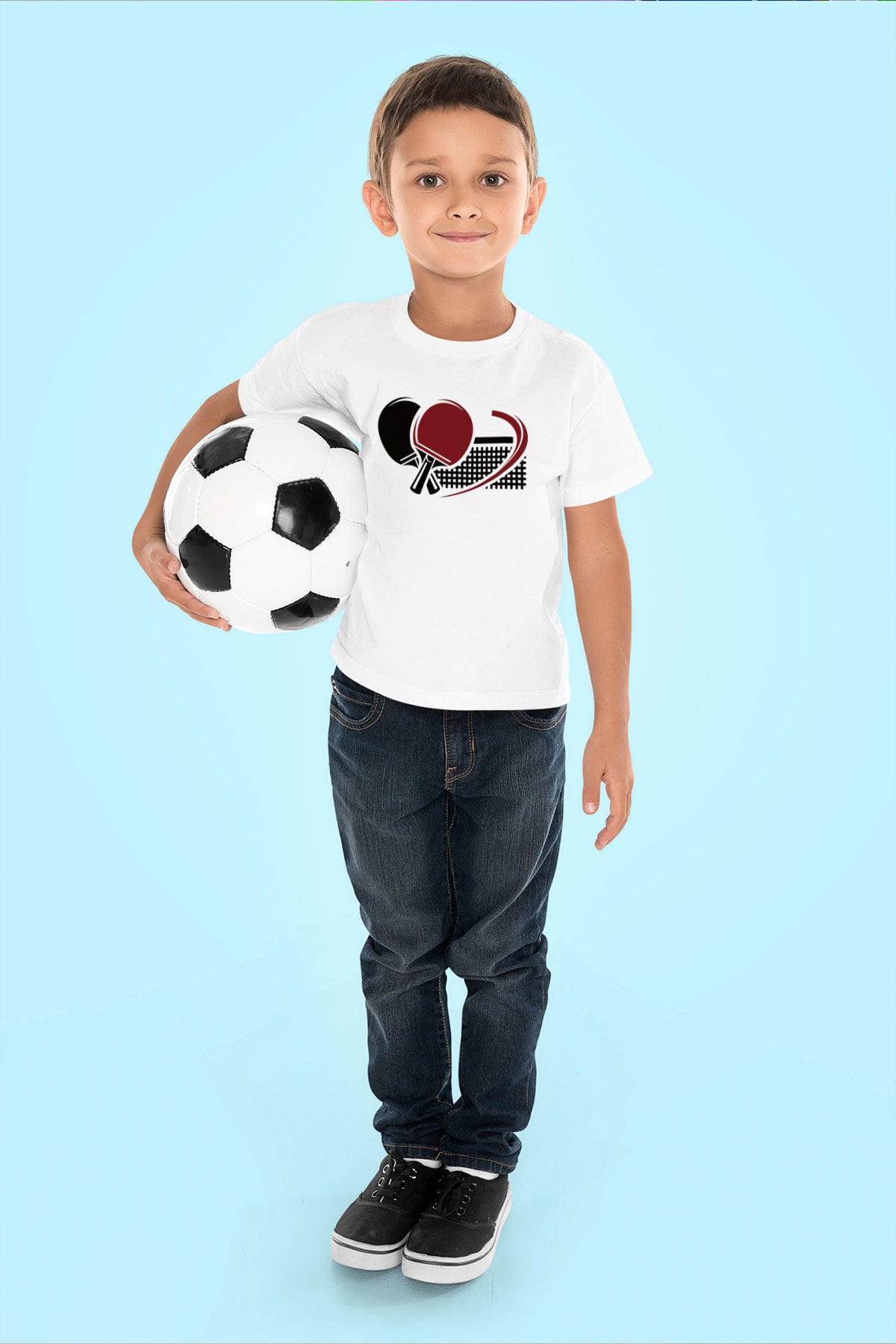 Masa tenisi Baskılı Beyaz Unisex Çocuk Tişört