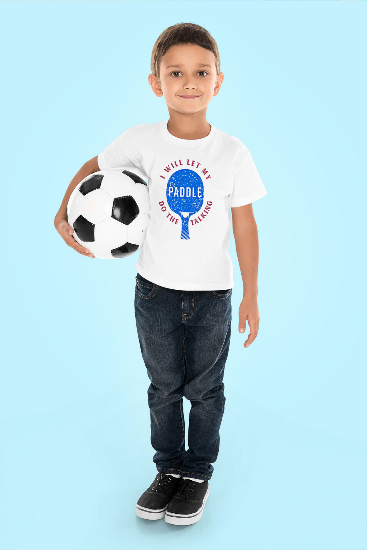 Masa Tenisi Baskılı Unisex Beyaz Çocuk Tişört - Tshirt