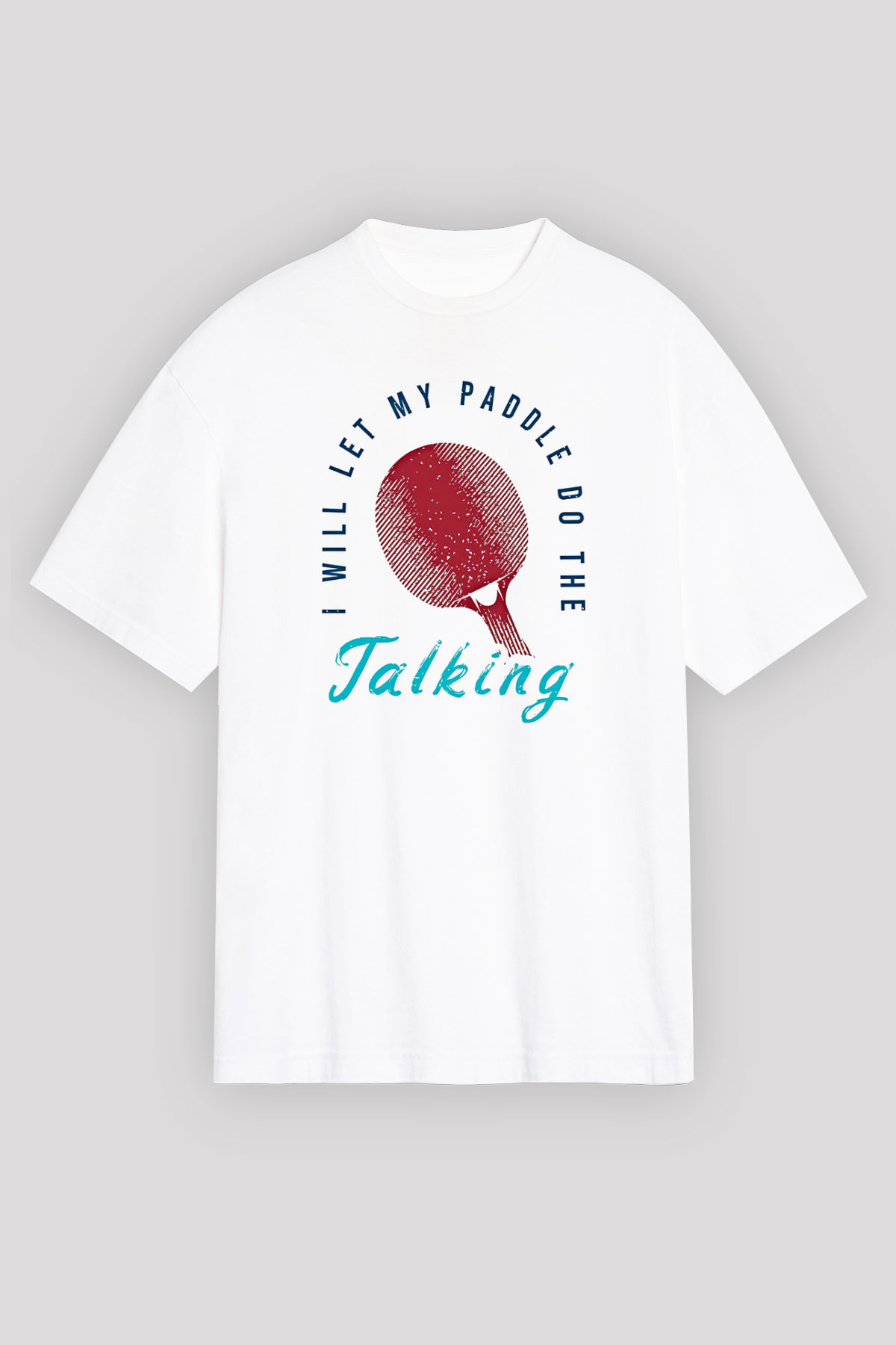 Masa Tenisi Baskılı Unisex Beyaz Oversize Tişört - Tshirt