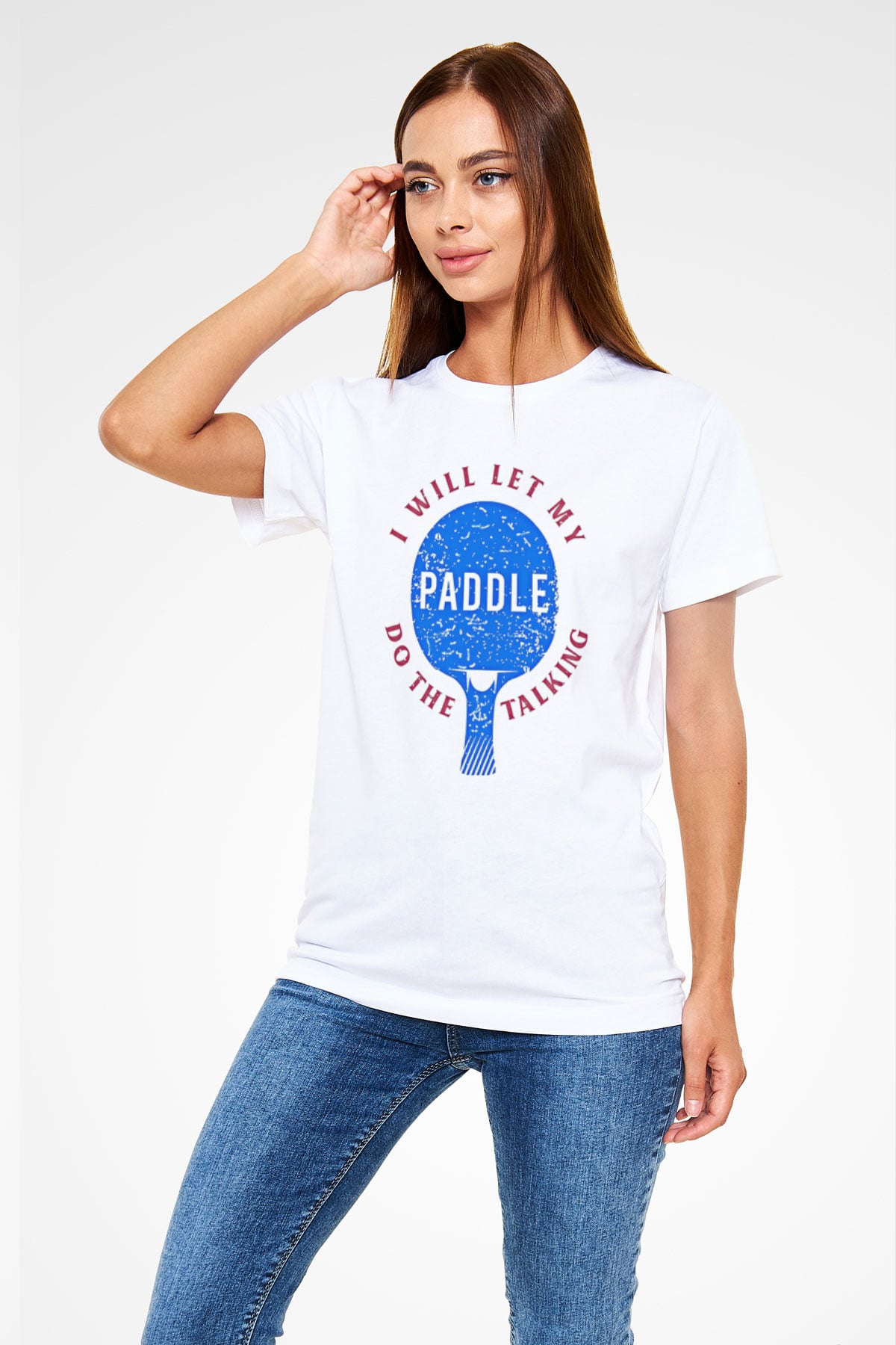 Masa Tenisi Baskılı Unisex Beyaz Tişört - Tshirt