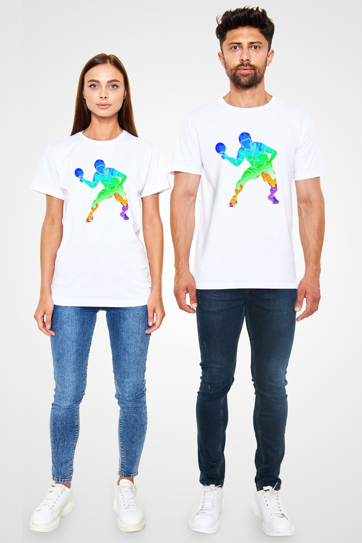 Masa Tenisi Baskılı Unisex Beyaz Tişört - Tshirt