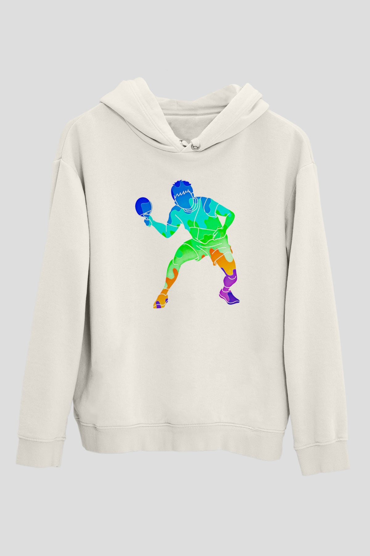 Masa Tenisi Baskılı Unisex Ekru Hoodie