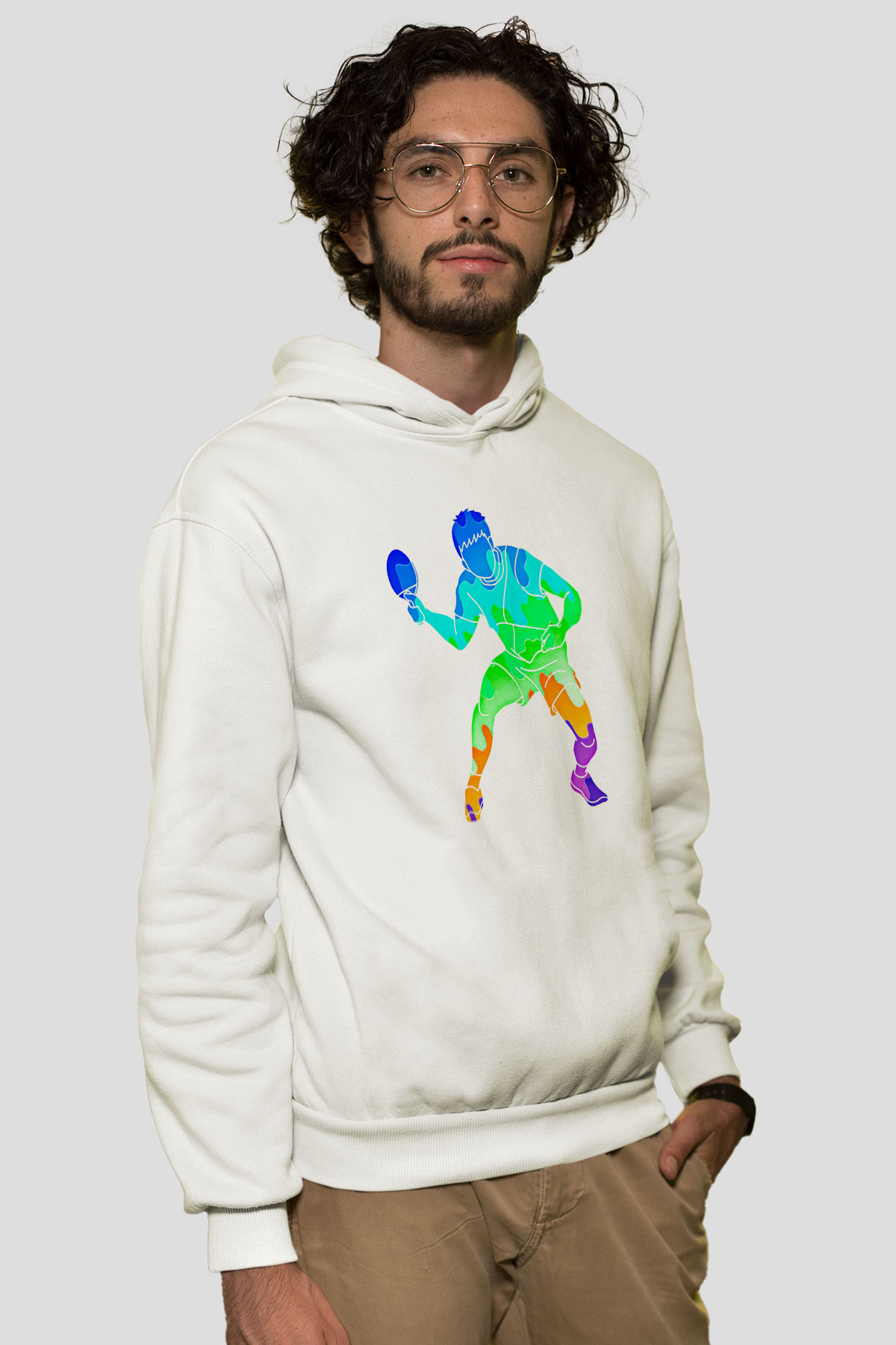 Masa Tenisi Baskılı Unisex Ekru Hoodie
