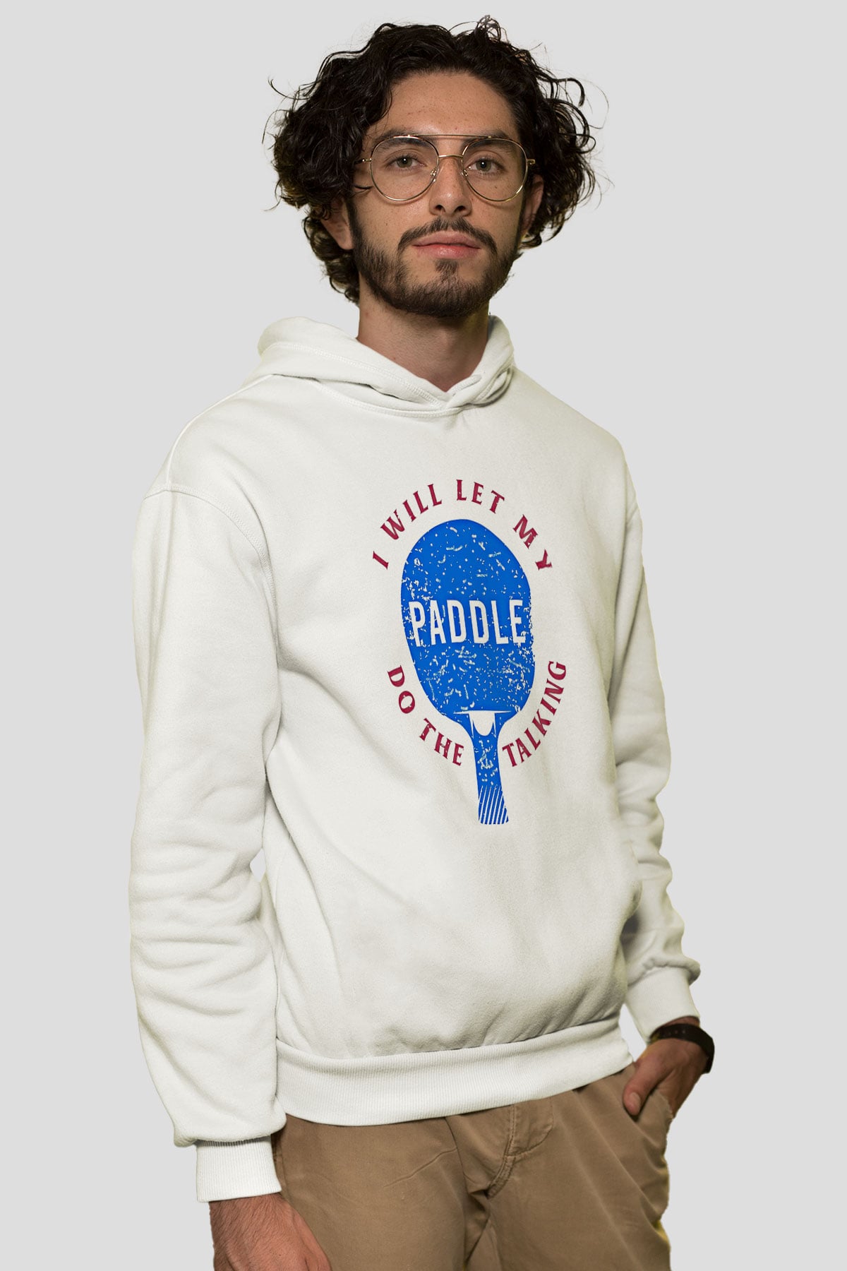 Masa Tenisi Baskılı Unisex Ekru Hoodie