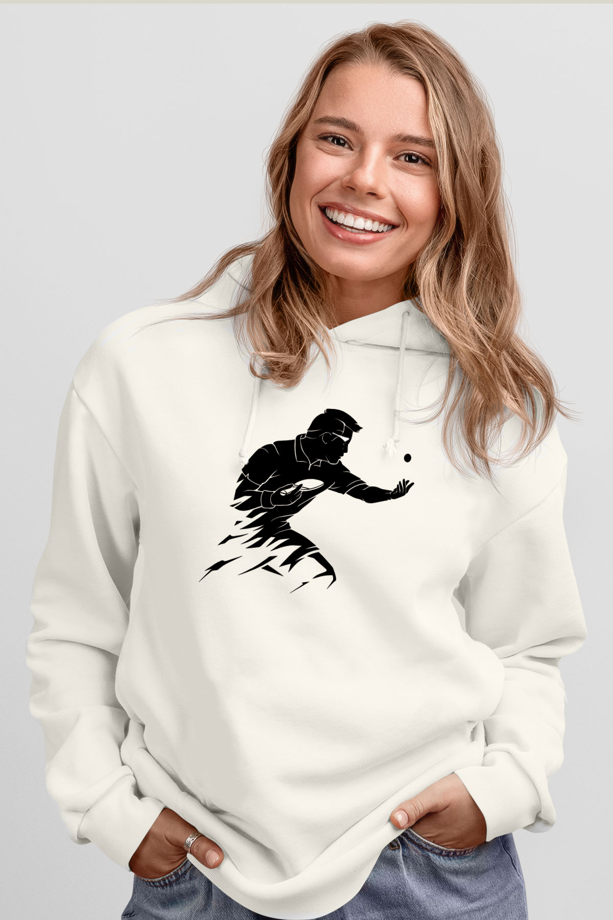 Masa tenisi Beyaz Unisex Kapüşonlu Sweatshirt