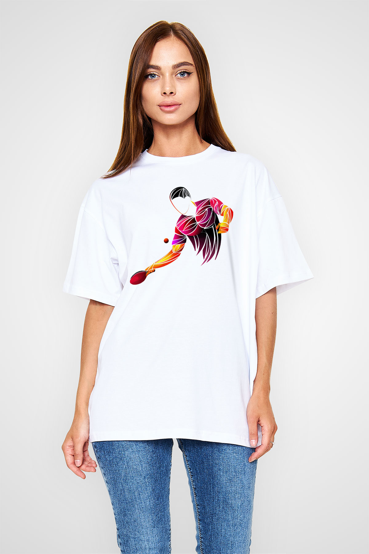 Masa tenisi Beyaz Unisex Oversize Tişört T-Shirt