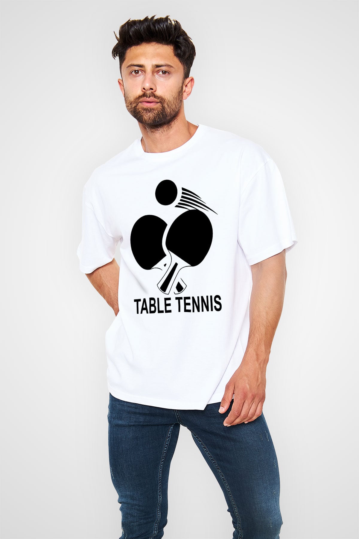 Masa tenisi Beyaz Unisex Oversize Tişört T-Shirt